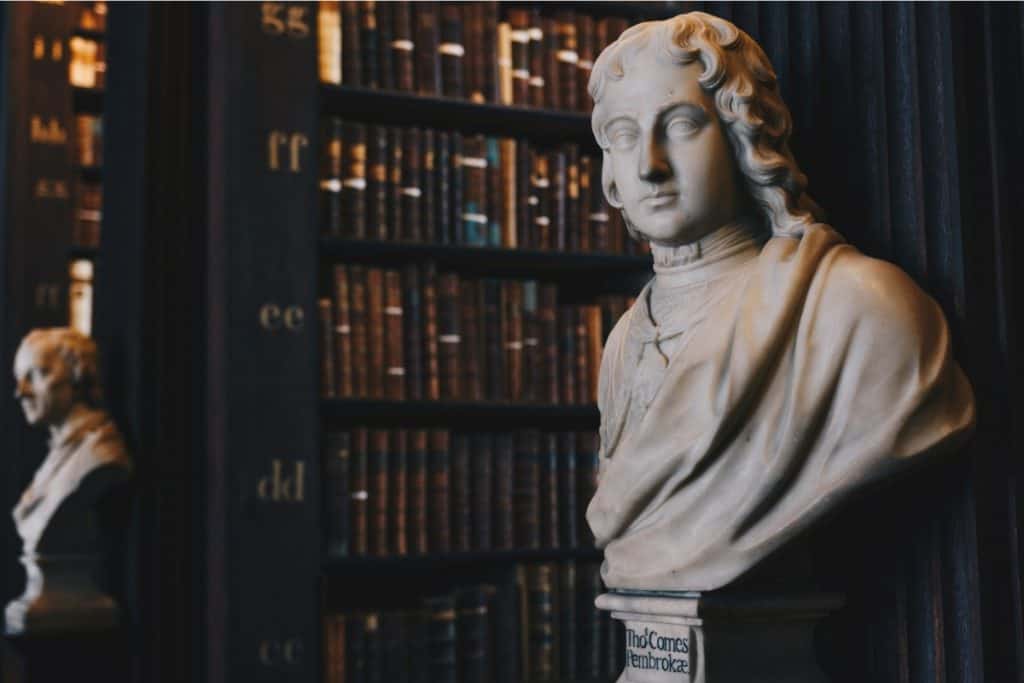 Bust of historic figure in a library
