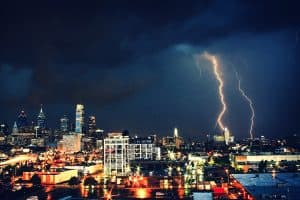 A lightning strike knocking out power to the city.